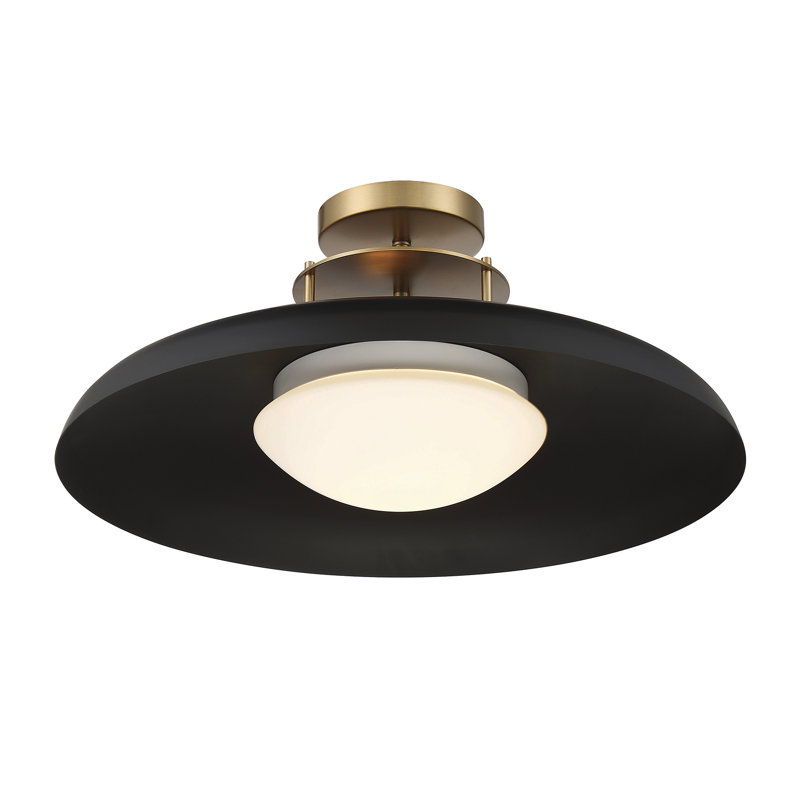 Plafonnier semi-encastré 1 lumière avec abat-jour en verre Jude , Noir, Noir