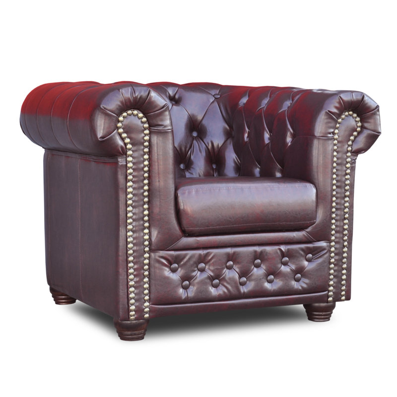Canton Faux Leather Chesterfield Chair, Antique Maroon