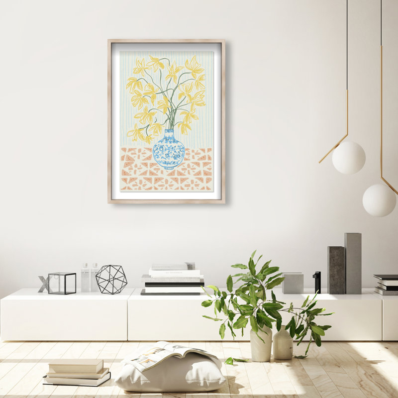Yellow Iris Summer Print by Oliver Gal, 31.5"H x 21.5"W, Natural Oak Shadowbox