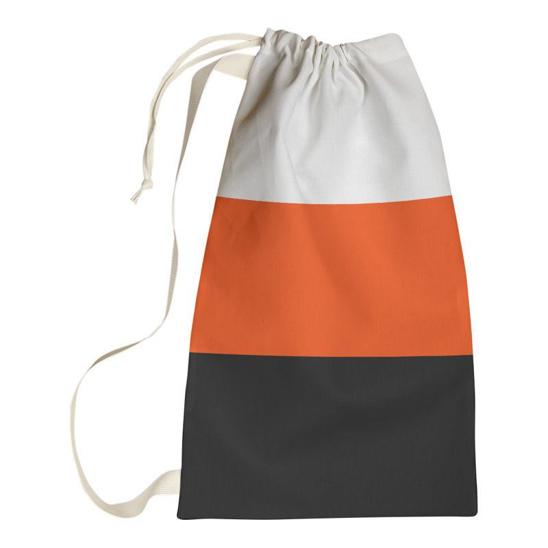 Fabric Laundry Bag with Handles, 29" H x 18" W x 1.5" D, White/Orange/Black