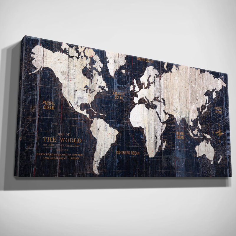 Vieille mappemonde bleue, impression sur toile tendue, H 12 po x l 24 po