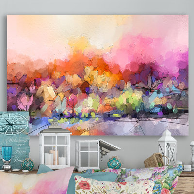 «Colorful Autumn Forest Grunge Art», reproduction sur toile flottante