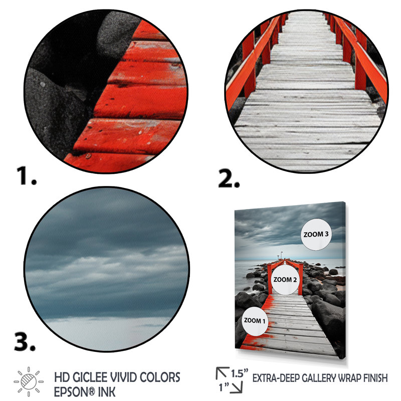 Beach Pier Perspect Black V sur toile, L 12 po x H 20 po, Cadre naturel flottant