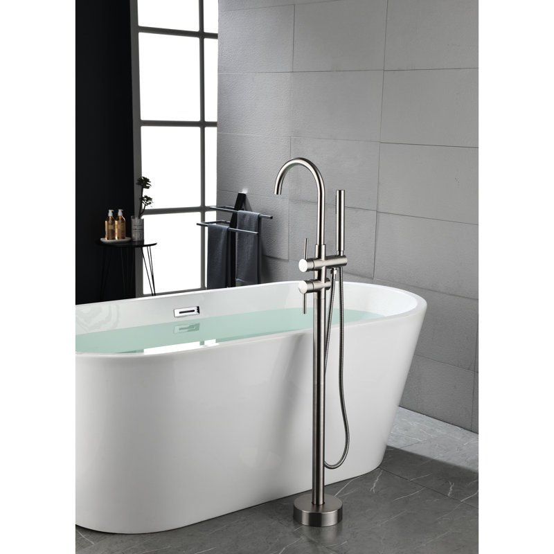 Stainless Steel Tub Faucet With Handheld Shower And Low Water Consumption Brushed Nickel Filler Stabilizer, Brushed Nickel