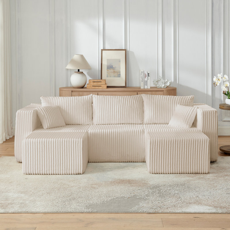Canapé modulaire compact en velours côtelé compact avec un style minimaliste moderne, Beige