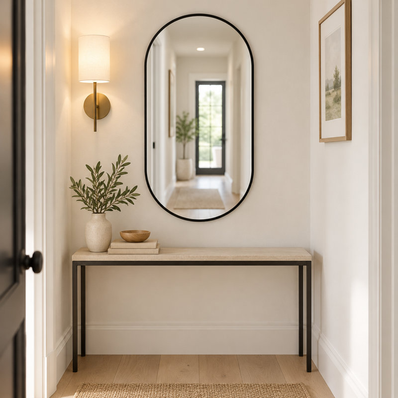 Miroir ovale noir en métal 20 po x 28 po, 28 po x 20 po, Noir
