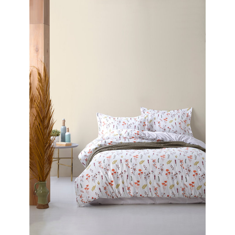 Premium Ranforce Single XXL Quilt Cover Set, 61 x 87, 100% Cotton, Red/Brown/Purple | Machine Washable at 104°F, 145 Thread Count, Button Closure Duvet & Envelope Pillowcase, Soft & Durable Bedding for Cozy Comfort
