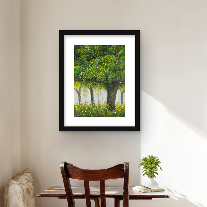 «Forest by Summer - Contemporary Trees», reproduction encadrée avec passe-partout