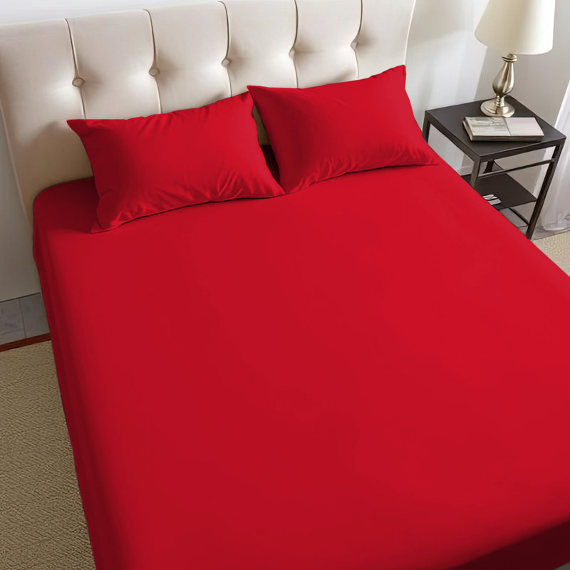 40cm Extra Deep Fitted Sheet – Soft Microfiber, Wrinkle-Free, Cooling, Elastic Corners, Kingsize (5'), Red