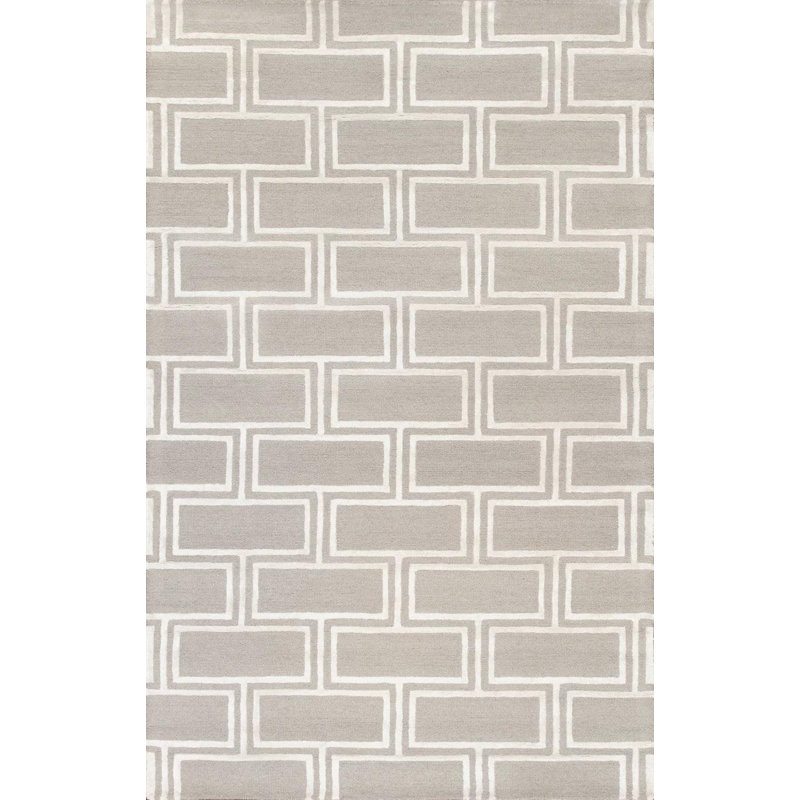 Tapis en coton / laine rectangulaire gris noué à la main à motif géométrique 8 pi 9 po x 11 pi 9 po Norborne