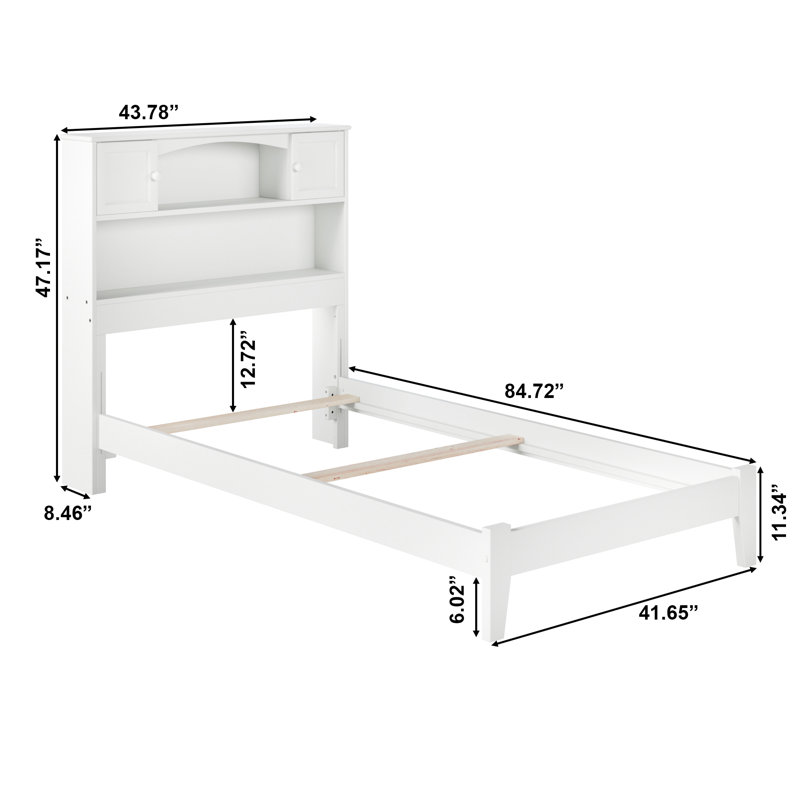 Lit avec base en bois massif Bouldin, Jumeau, Blanc