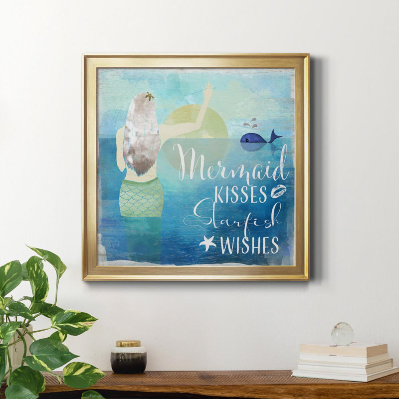 Mermaid Kisses - Toile encadrée de qualité supérieure - prête à être accrochée, Or, H 30,5 po x l 30,5 po x P 1,5 po