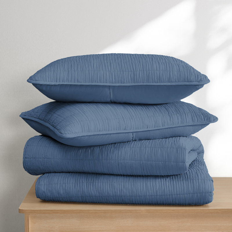 Swift Home Crinkle Washed 3-Piece Microfiber Quilt Set -  Ultra-Soft, Versatile, Classic, Timeless - All-Seasonal, Durable, Easy Care