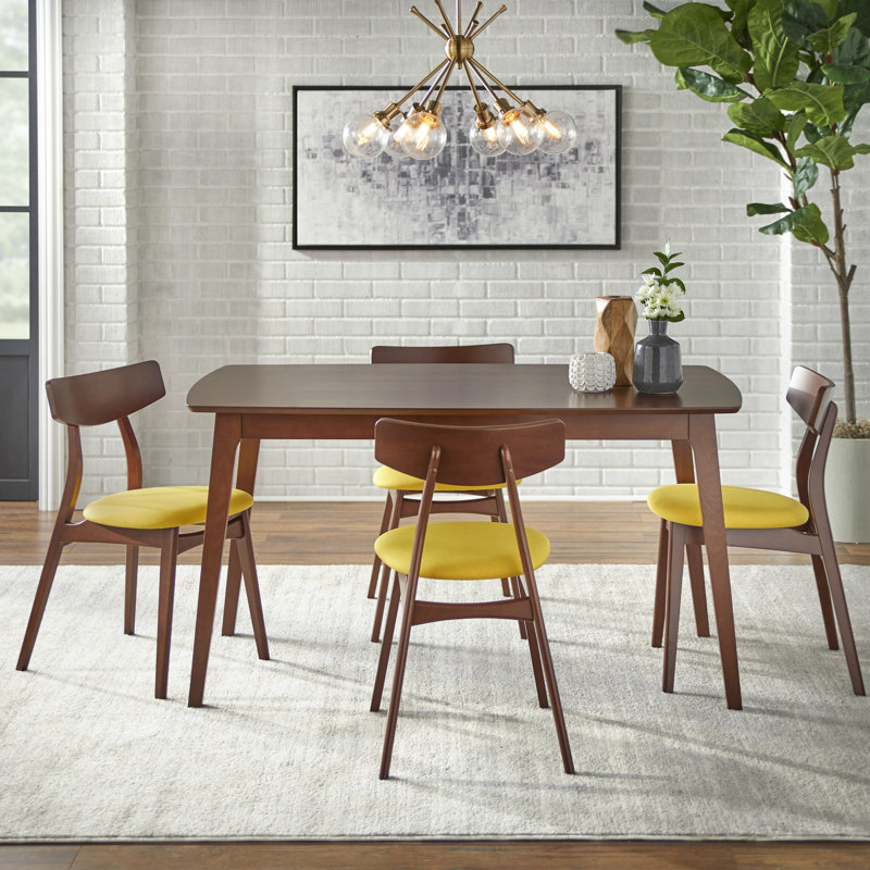 Ensemble de salle à manger Brunehilde, Noyer / jaune, Ensemble de cinq pièces : table, quatre chaises