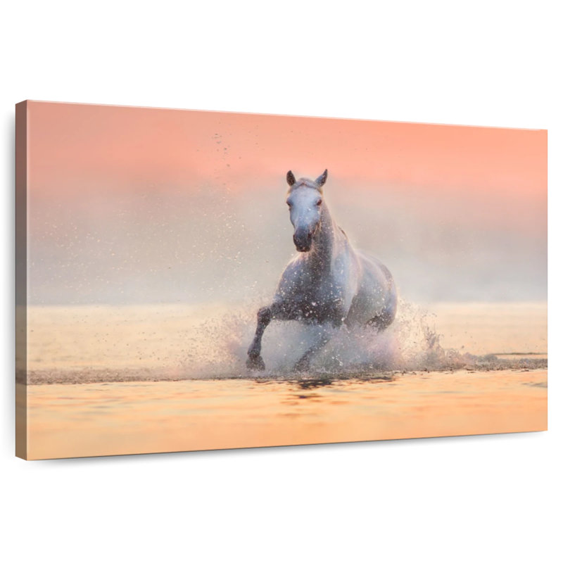 Cheval blanc au galop Brampt, H 20 po x l 30 po