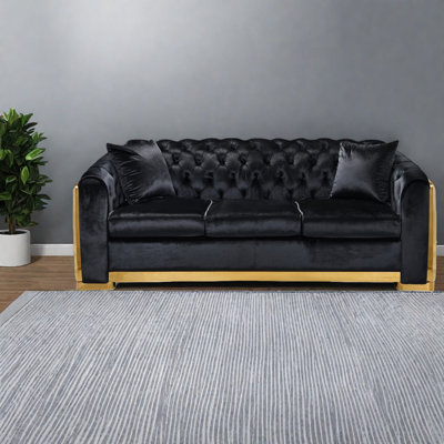 Canapé Chesterfield moderne en velours de 81 pouces, acier doré pour la maison