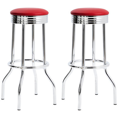 2 Red Bar Stools - Retro Diner Aesthetic With Finish For Dining Area Height Seats Legs And Foam