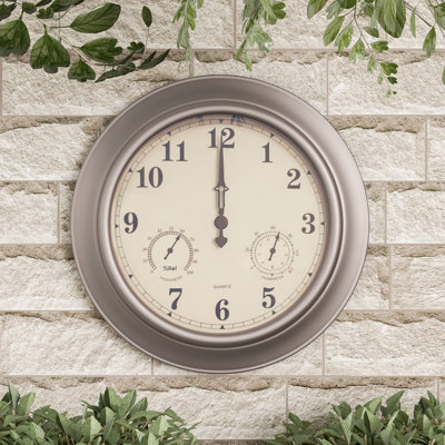 Indoor Outdoor Clock Thermometer Combo - 18-Inch Waterproof Outdoor Wall Clock with Temperature and Humidity by Pure Garden