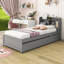 Lit plateforme en bois avec lit gigogne et tablettes-923015599-923015586