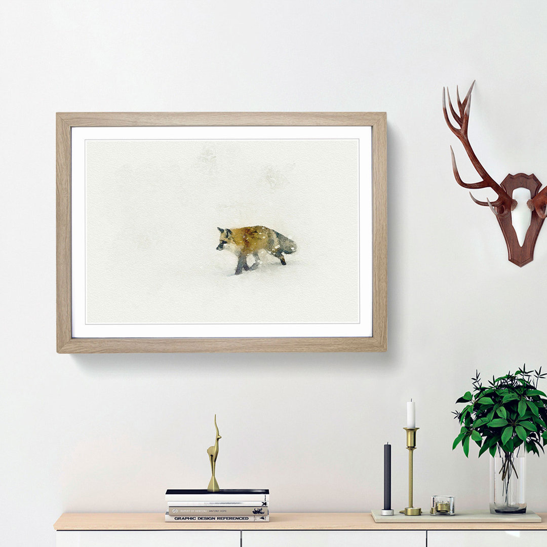 A Red Fox Alone in the Winter in Abstract - Framed Print