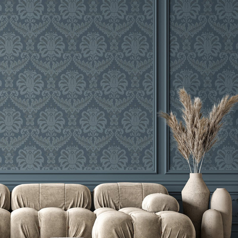 Ornamenta Collection Traditional Damask Wallpaper Roll, Green