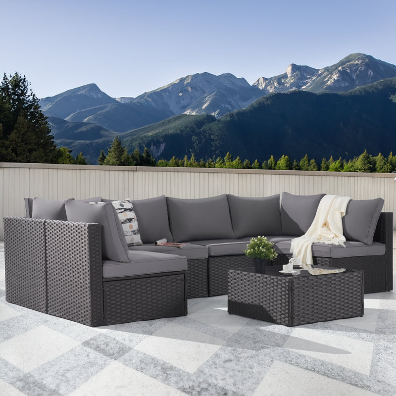 Ensemble de conversation pour 6 personnes, Brun, Gris