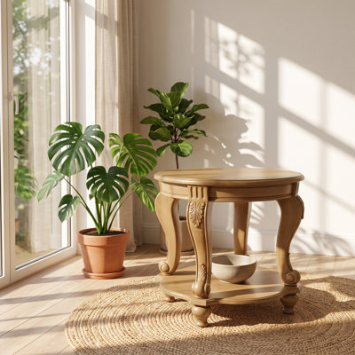 Table d'appoint ronde en bois d'hévéa massif et placage, dimensions FSH22" L x 22" P x 20,5" H