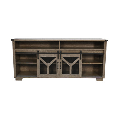 TV Stand With LED Light Strips And Iron Mesh Barn Door Y Decorative Strip Country Grey Farmhouse Style