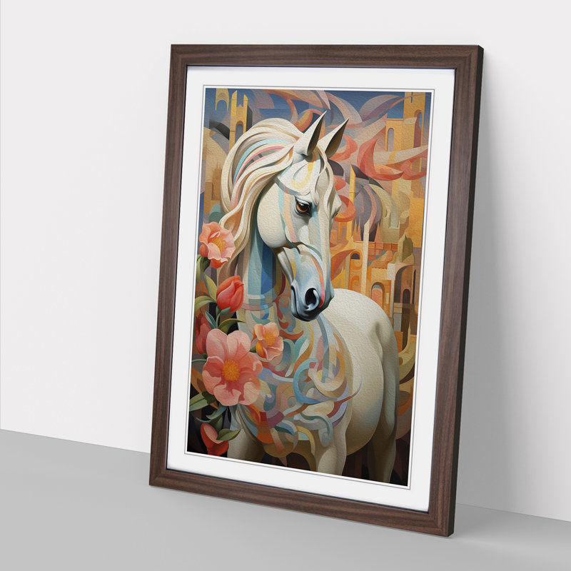 Pony Deco - Single Picture Frame Print on Wood, Walnut Framed, 34cm H x 25cm W x 2cm D