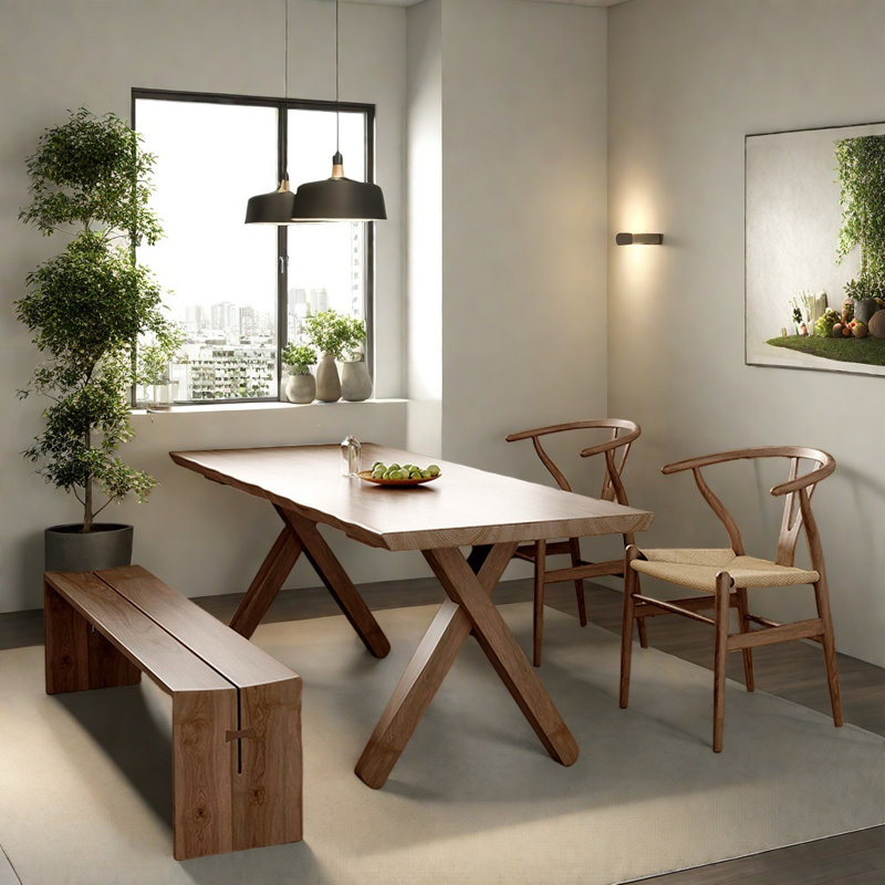 Ensemble de table de salle à manger simple en bois de frêne massif, H 29,52 po x L 55,11 po x l 23,62 po