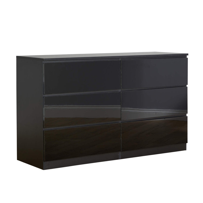 Rishin 6 Drawer  High Gloss Chest Storage Unit, Black