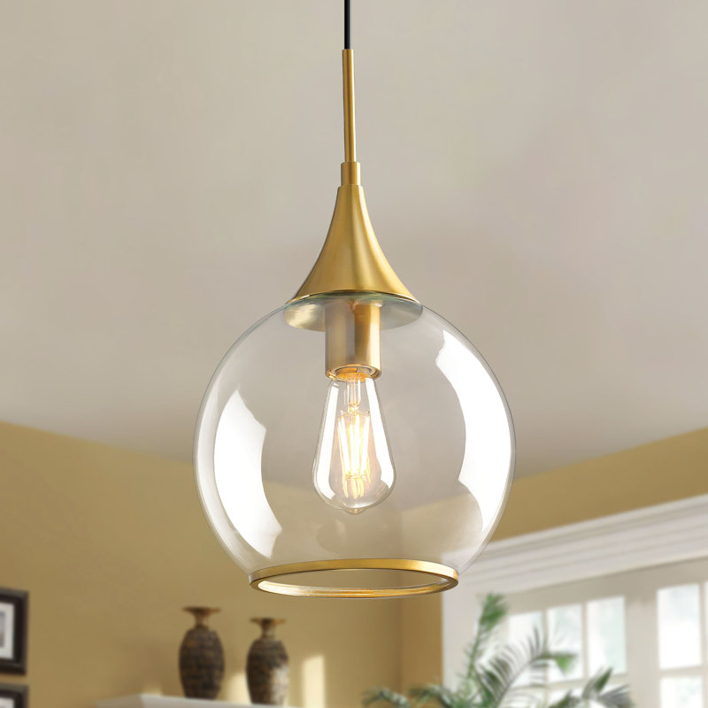 1 - Light Single Pendant With Clear Glass, Brushed Gold