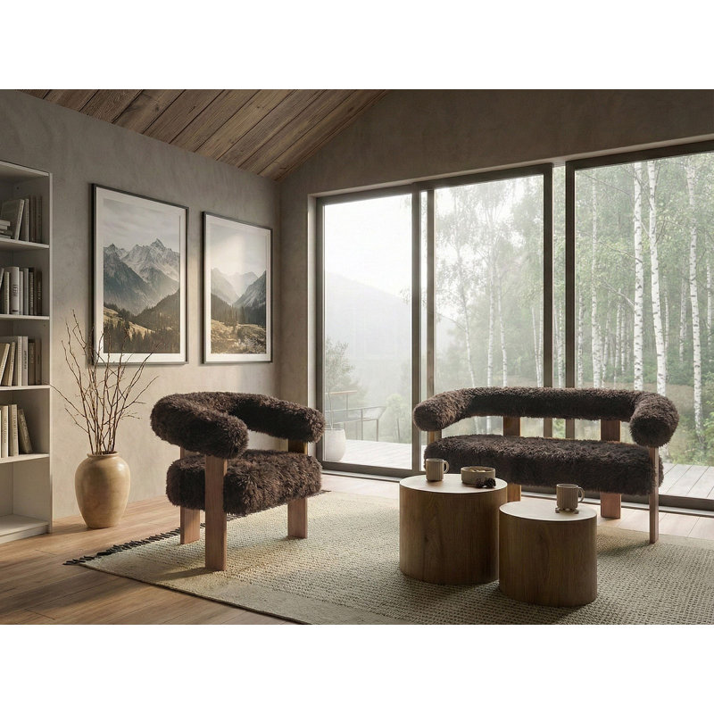Living Room Set ILBRO Faux Fur, Dark Brown, Light Brown
