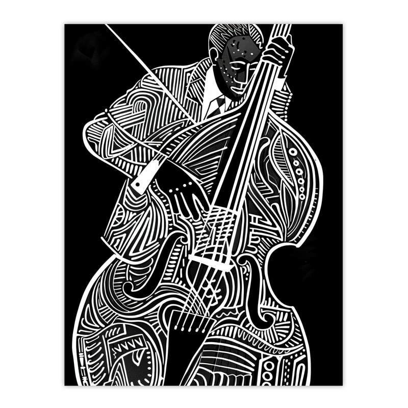 Double Bass Black Jazz Music Player Design Wall Art Print