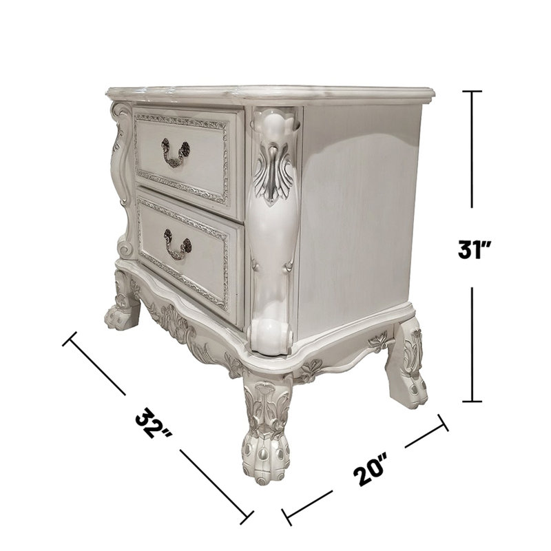 La table de chevet Bone White avec 2 tiroirs ajoute une touche de luxe aux tiroirs de chambre à coucher en blanc
