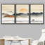 «Abstract Landscape Rising Sun Misty Ocean Mountain», peinture sur toile 3 pièces-70991601-70991603