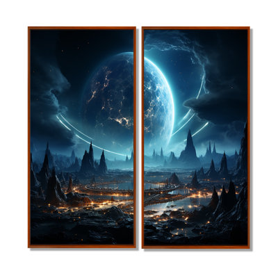 «White and Blue Cosmic Space Landscape I», art mural astronomie brune