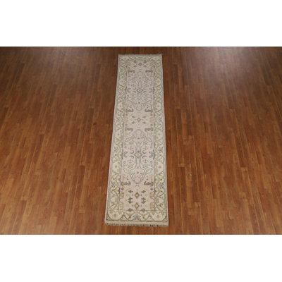 Tapis de couloir indien rose en laine Oushak 3 x 10
