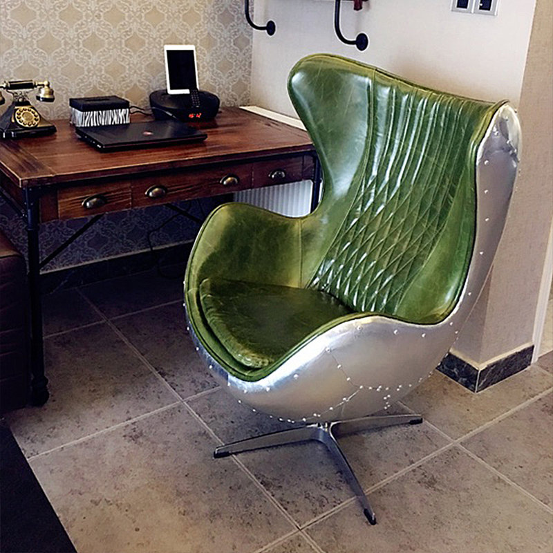 Faux Leather Swivel Wingback Chair, Green Faux Leather
