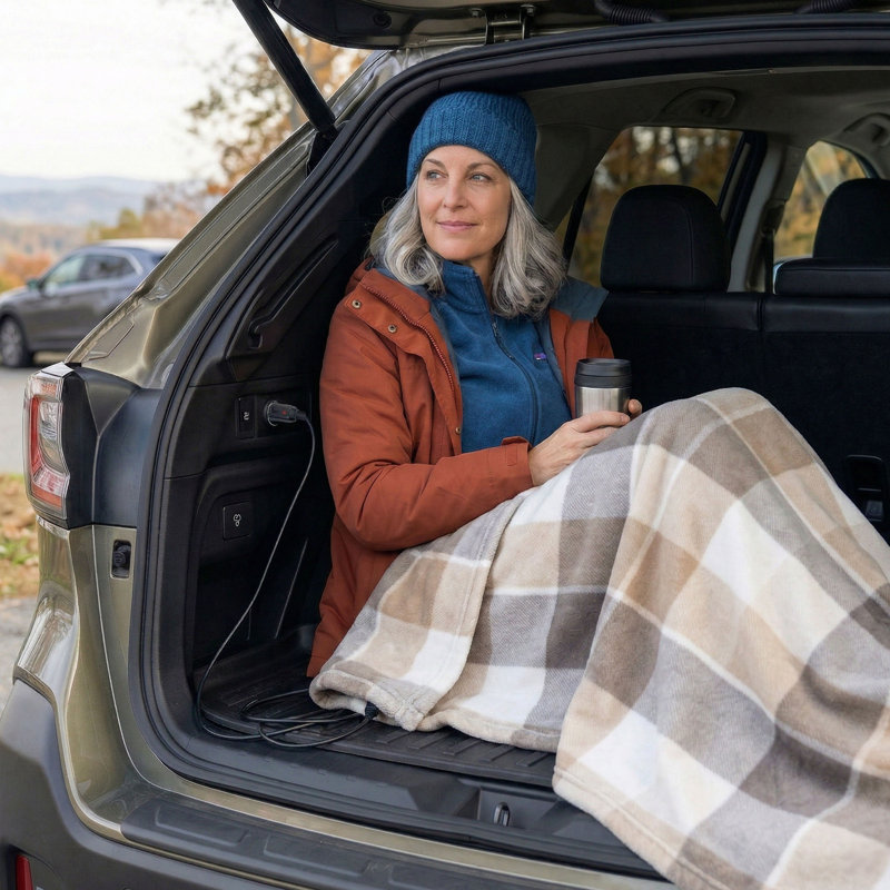 Stalwart 12V Heated Blanket for Cars, Tan Plaid, Gray