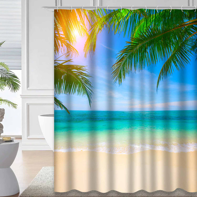 Rideau de douche à 12 crochets Tropical Beach, L 72 po x l 78 po