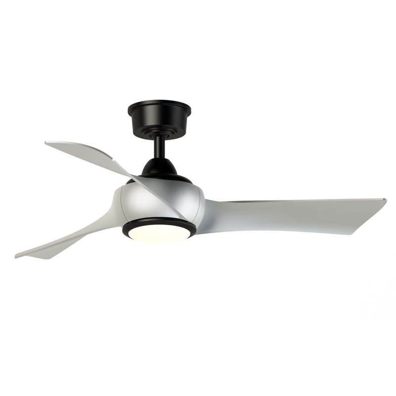 Wrap Custom 44 inch Indoor/Outdoor Ceiling Fan with LED CCT Select Light Kit - Black with Brushed Nickel blades, Black
