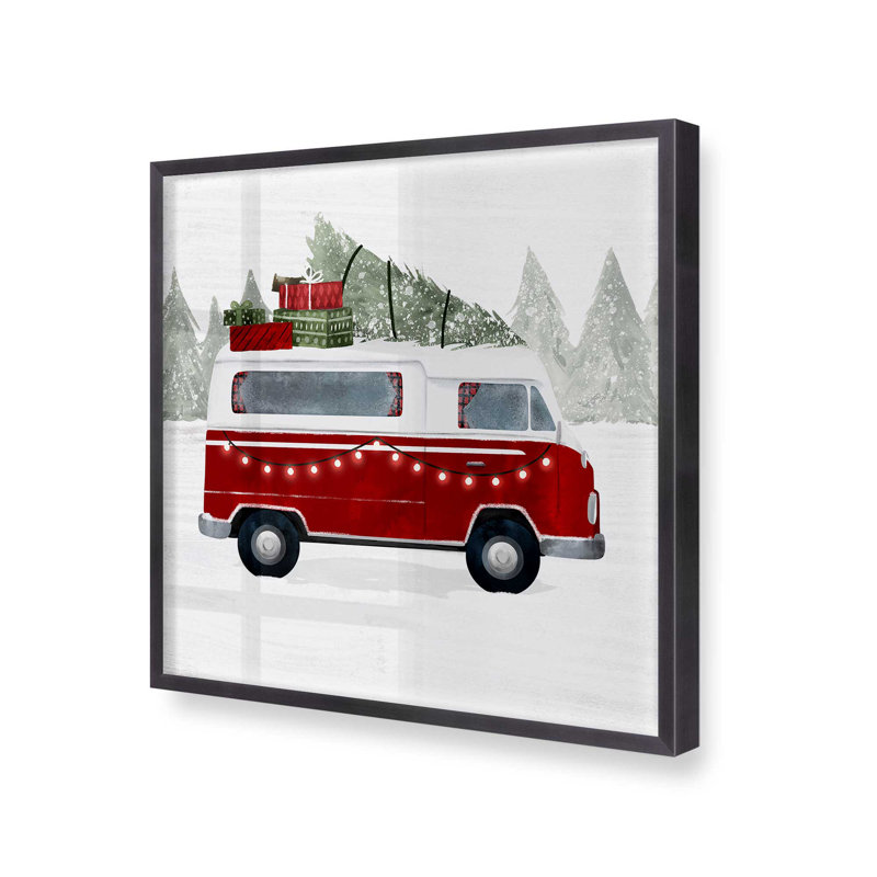 Impression de rouleau d'arbre de Noël rétro, H 13,75 po x l 13,75 po x P 1,25 po, Cadre simple en zinc patiné