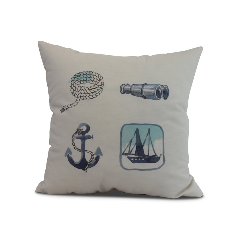 Nantucket Outdoor Reversible Throw Pillow, Ivory, 18" x 18"