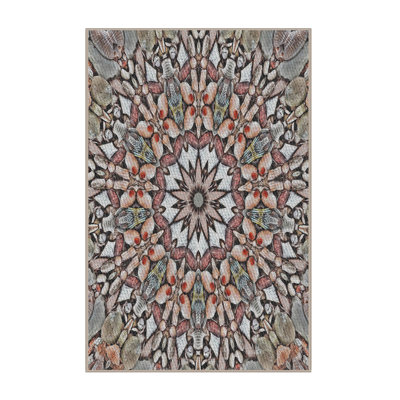 Tapis oriental en laine et polyester tissé à la machine à motif oriental vert / rose / bleu