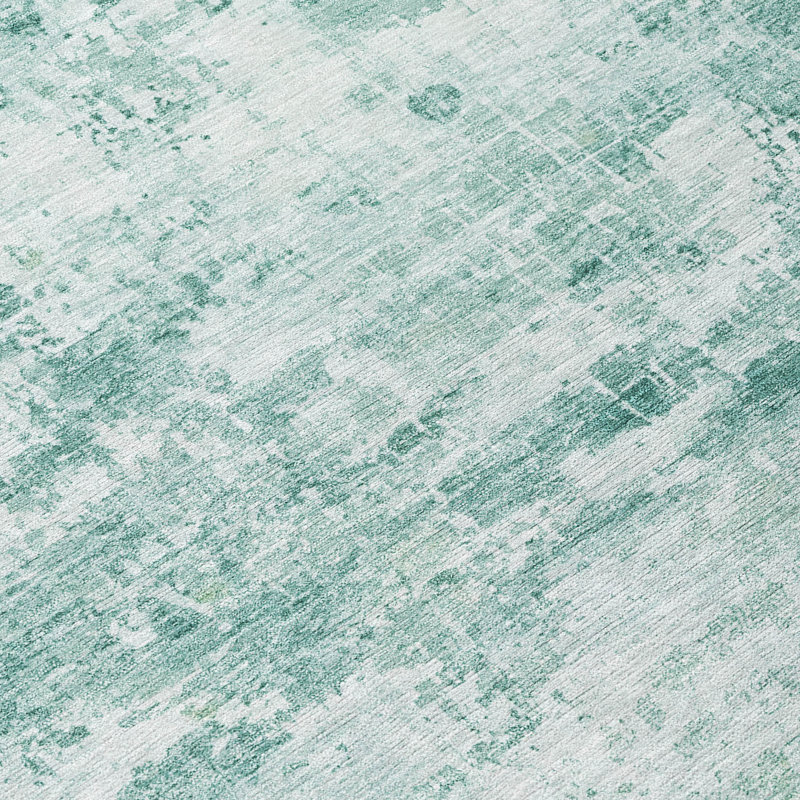 Aqua Rectangular Washable Synthetic Indoor/Outdoor Rug