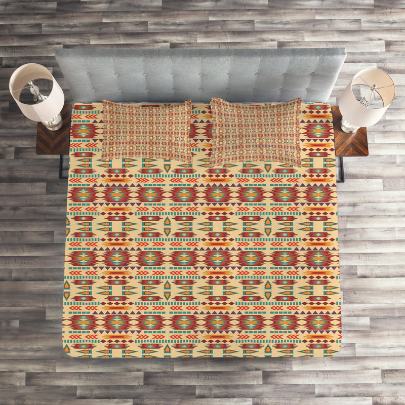 Eclectic Polyester Geometric Shapes Coverlet, King Bedspread + 2 Shams