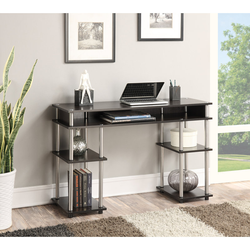 Bureau d'écriture avec tablettes sans outils Edwin, Espresso / poteaux argentés