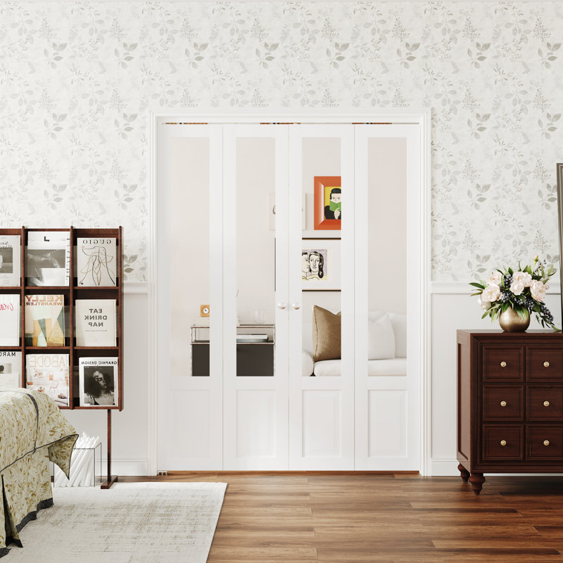 Porte en bois manufacturé semi-miroitée à double face avec trousse de quincaillerie, 30 po x 80 po