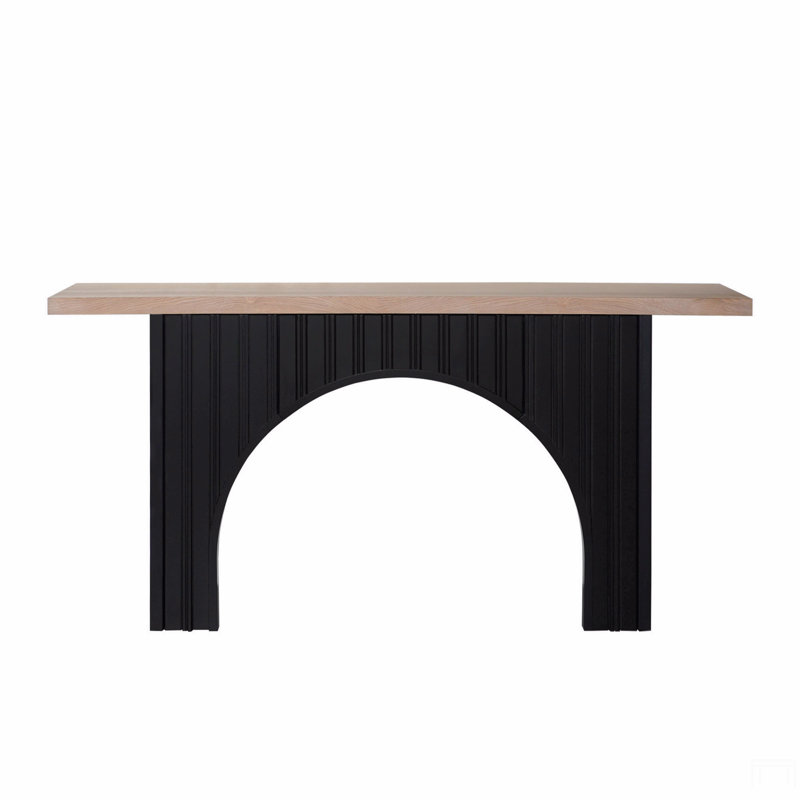 Modern Minimalist Console Table With Black Arch Base And Natural Wood Top,66In Length Console Table